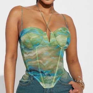 NEW Fashionnova Mesh Corset Top Green